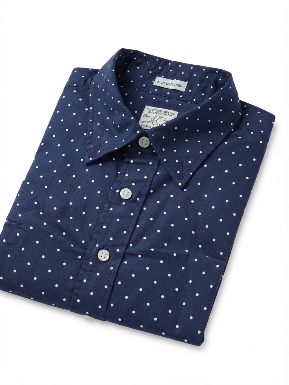 J.Crew Slim Untucked Polka Dot Shirt – Classic Navy Cotton Medium